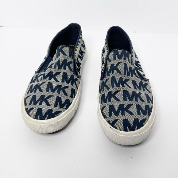 Michael Kors Womens Size 6.5 Keaton Navy Blue Signature Slip On Sneakers - Picture 2 of 9